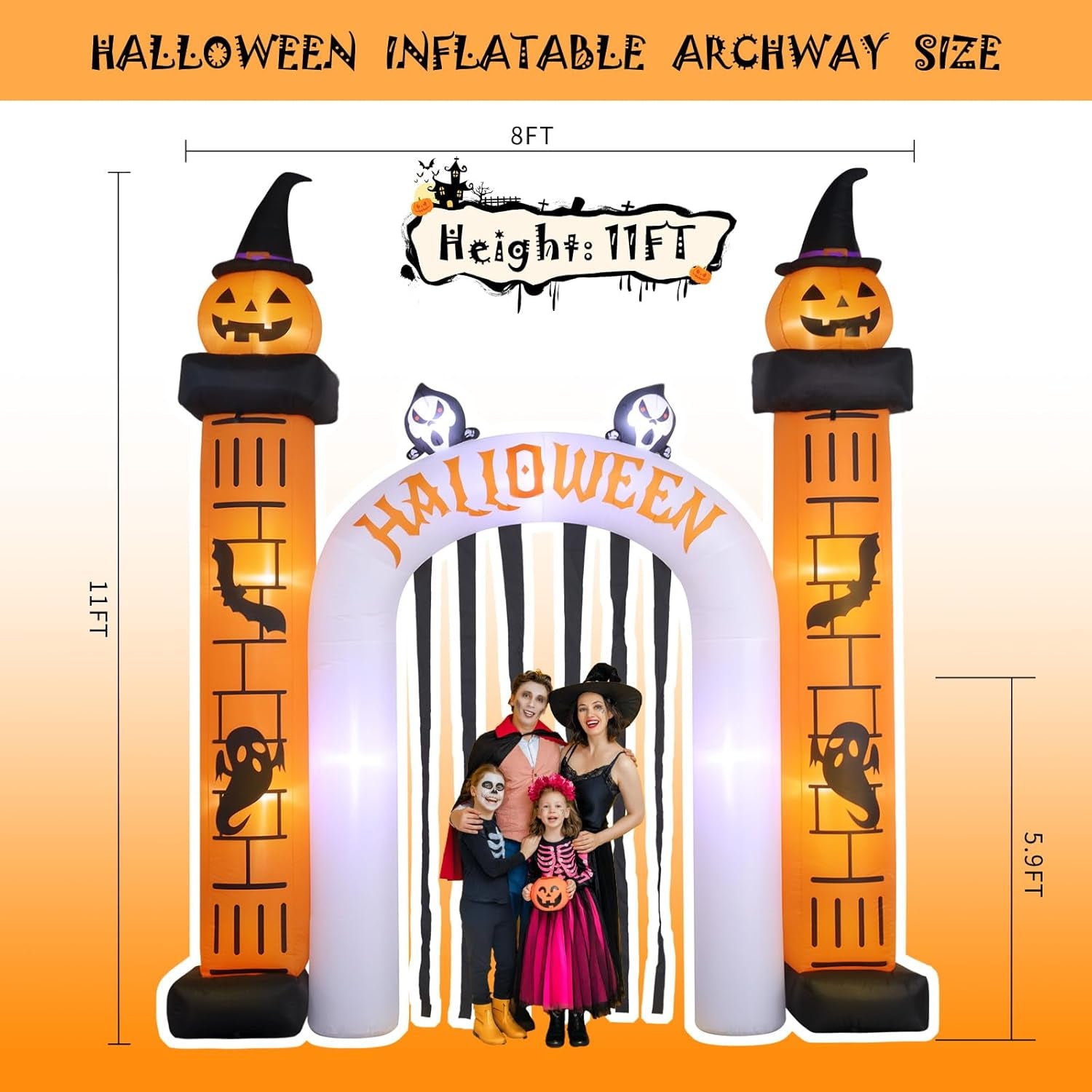 11FT Giant Halloween Inflatable, Giant Halloween Inflatables Archway, Outdoor Blow Up Decorations, Inflatable Pumpkin Arch for Yard Lawn Garden Party