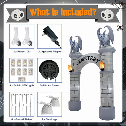 10FT Halloween Inflatables Outdoor Decorations, Haunted Cemetery Halloween Inflatable Archway Blow Up Yard Decorations, Inflatable Halloween Arch for Halloween Decorations Outdoor Lawn Decor