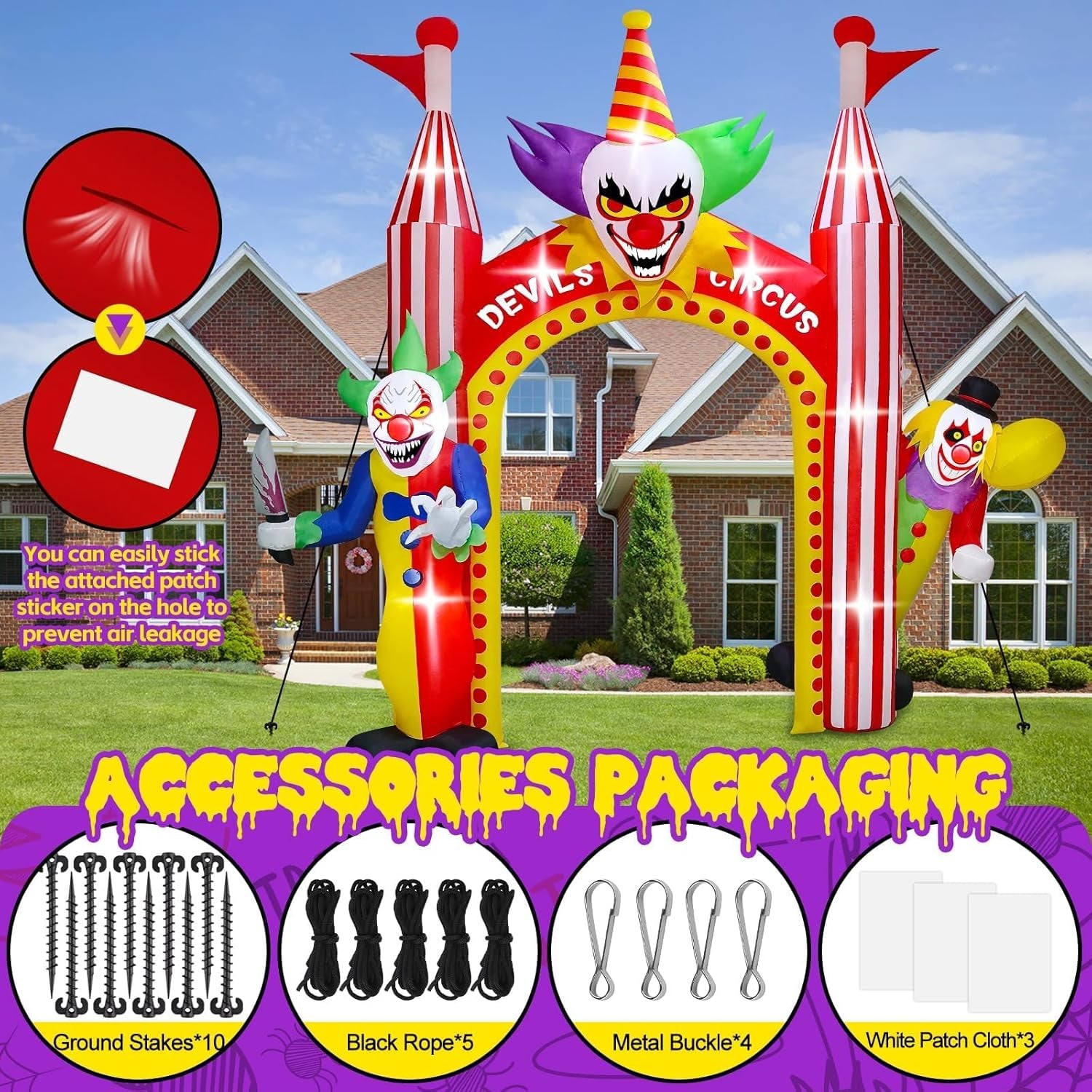 12 FT Halloween Inflatables Clown Archway Outdoor Decorations, Giant Clown Arch Blow Up Yard Decorations Scary Inflatable with Build-in Lights for Yard Garden Lawn Indoor Outdoor Decor