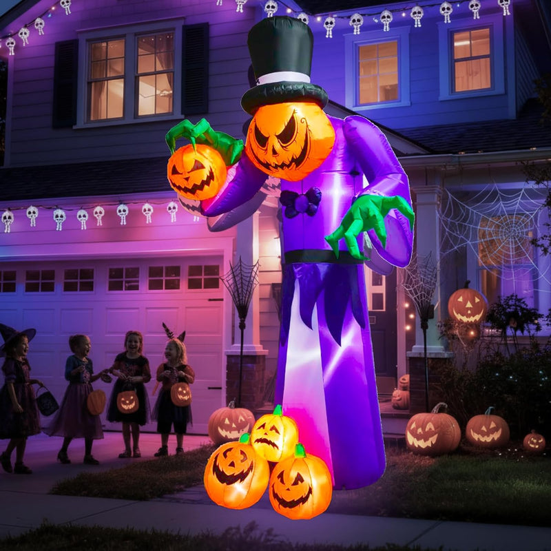 11FT Giant Halloween Inflatables Pumpkin Grim Reaper Outdoor Decoration Built-In LED Lights, Halloween Blow up Pumpkin Monster for Halloween Party Indoor, Outdoor, Yard, Garden, Lawn Decor