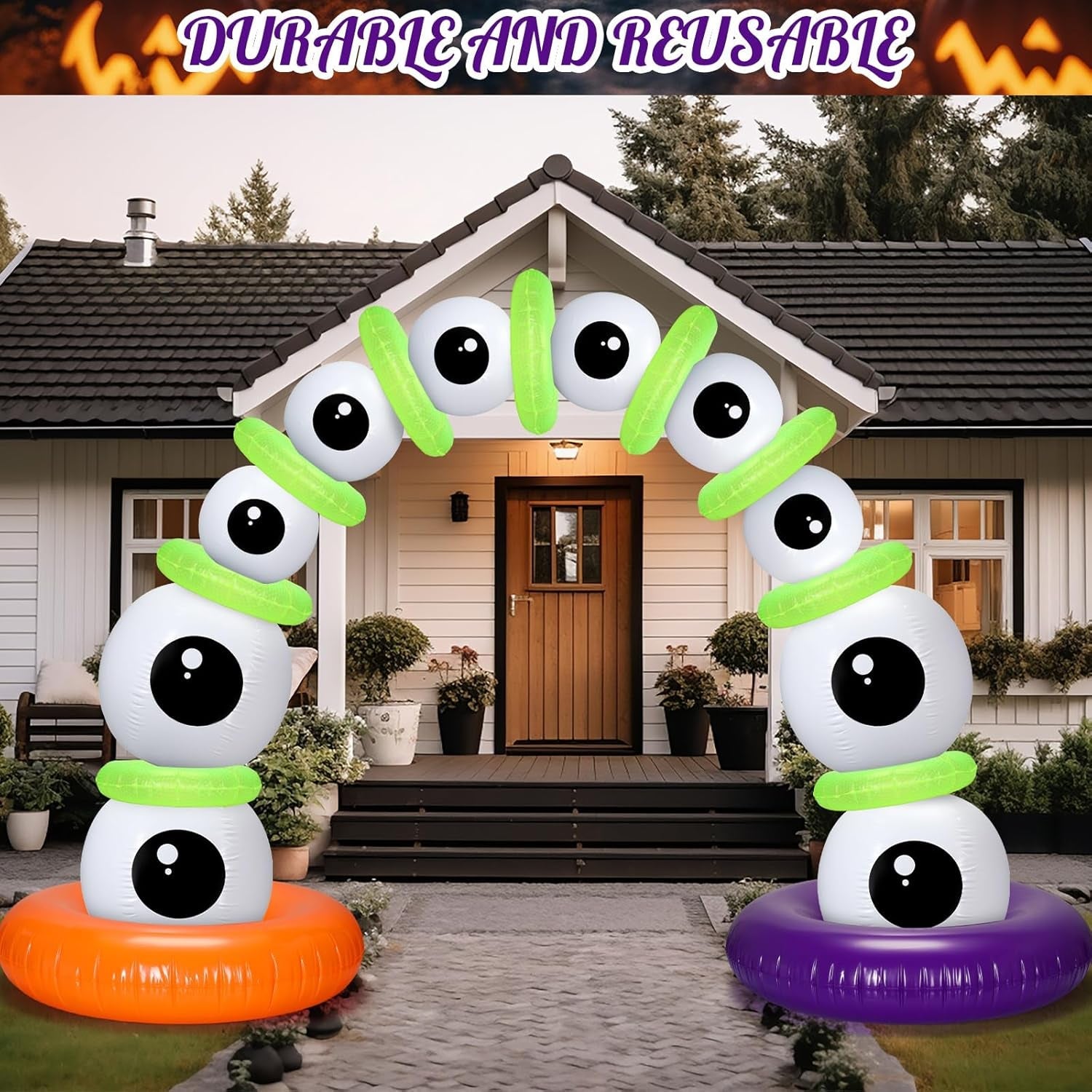 21 Pack Halloween Party Arch Kit Include 4 Large 24 Inch Inflatable Eyeballs, 6 Pcs 16 Inch Eyeball Beach Balls and 11 Inflatable Pool Swim Ring for Halloween Beach Balls Decorations Outdoor