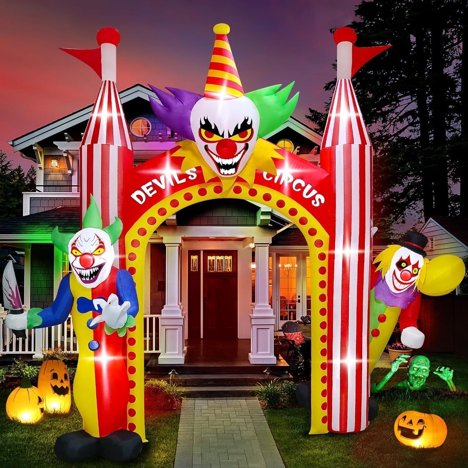 12 FT Halloween Inflatables Clown Archway Outdoor Decorations, Giant Clown Arch Blow Up Yard Decorations Scary Inflatable with Build-in Lights for Yard Garden Lawn Indoor Outdoor Decor