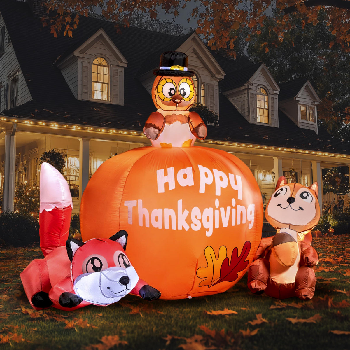 Thanksgiving Inflatable Turkey with Pumpkin and Woodland Friends