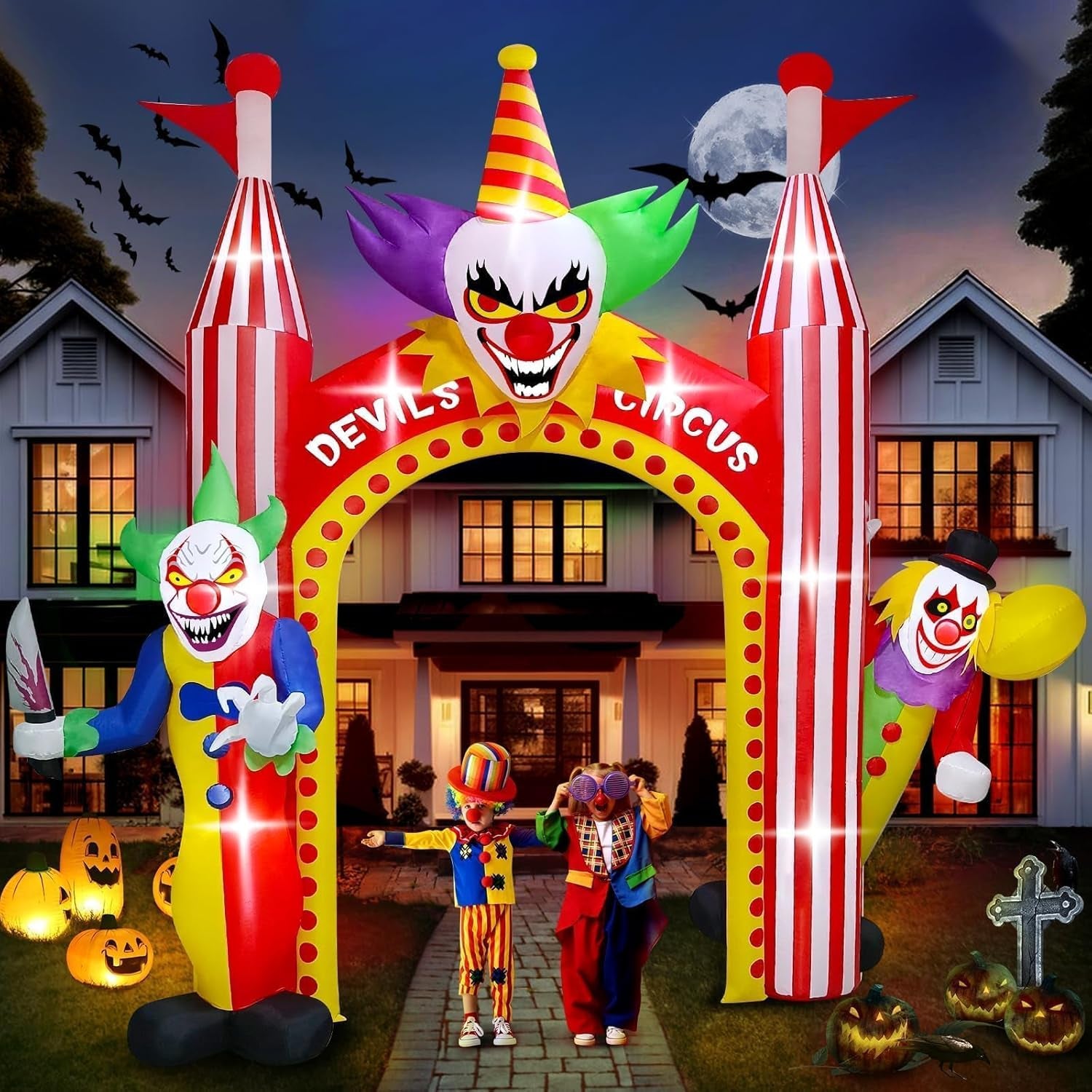 12 FT Halloween Inflatables Clown Archway Outdoor Decorations, Giant Clown Arch Blow Up Yard Decorations Scary Inflatable with Build-in Lights for Yard Garden Lawn Indoor Outdoor Decor