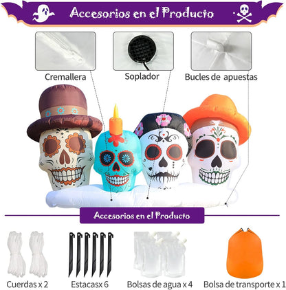 Halloween Inflatable Blow Up Decorations, Dia de Los Muertos 8FT Day of Dead Catrina Skulls, Built-in LEDs for Holiday Party, Garden, Lawn, Yard, Patio Décor