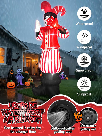 12FT Giant Halloween Inflatable Decoration,  Red Costume Scary Clown Blow Ups with Built-in LED Lights Large Huge Scary Clown Inflatable for Halloween Party Lawn Garden Outdoor Yard Decoration