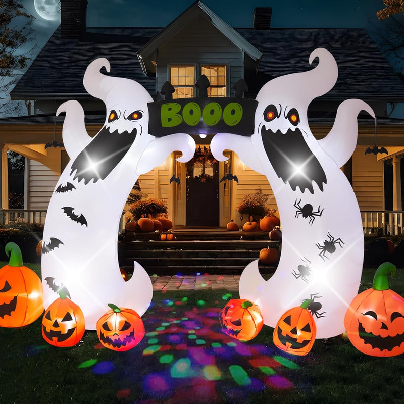16FT Elf Arch, Halloween Outdoor Inflatable Decoration, Contains LED Lights and Colorful Rotating Lights, Suitable for Outdoor lawns, Gardens, terraces and Halloween Parties