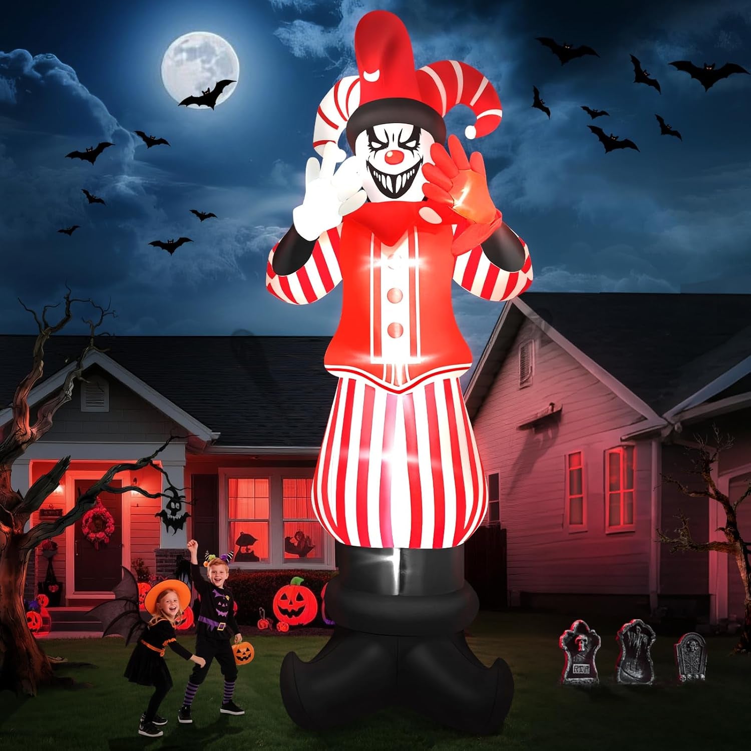 12FT Giant Halloween Inflatable Decoration,  Red Costume Scary Clown Blow Ups with Built-in LED Lights Large Huge Scary Clown Inflatable for Halloween Party Lawn Garden Outdoor Yard Decoration