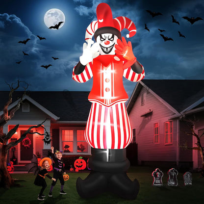 12FT Giant Halloween Inflatable Decoration,  Red Costume Scary Clown Blow Ups with Built-in LED Lights Large Huge Scary Clown Inflatable for Halloween Party Lawn Garden Outdoor Yard Decoration