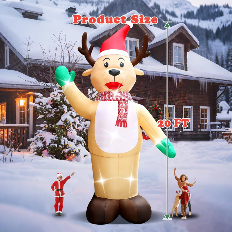 20FT Christmas Giant Inflatable Outdoor Decorations, Blow Up Reindeer Yard Decoration, Xmas Decor Build-in LED Lights for Garden Lawn Yard Porch Holiday Party