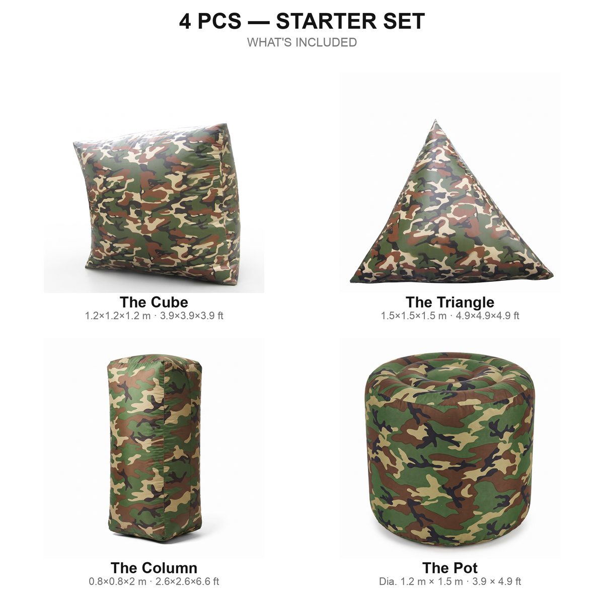 4 pcs Starter Set contents — camo paintball bunkers