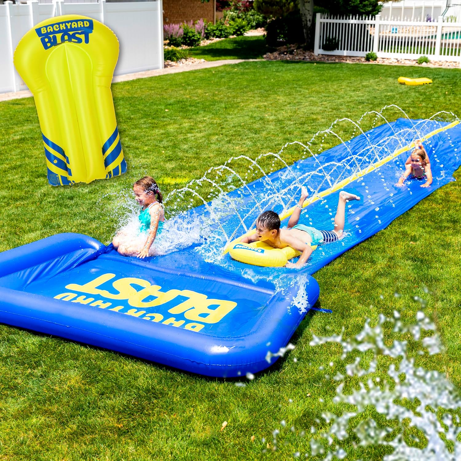 Ultimate Splash - Inflatable Water Slide with Bumpers, Pump & Riders