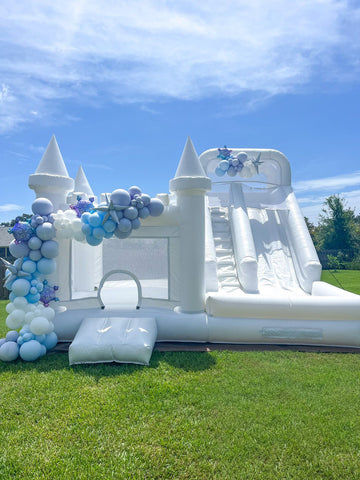 Inflatable White Bounce House with Pool and Slide