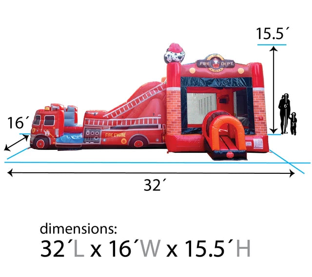 Mega Fire Truck Inflatable Water Slide Bounce House Fun