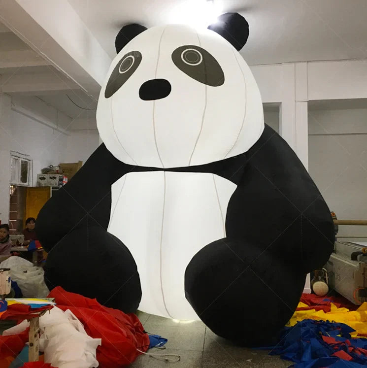 Decoración gigante inflable de panda con iluminación LED