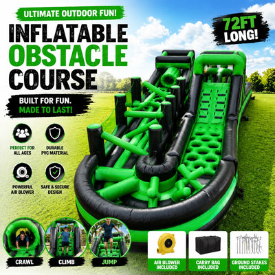 72FT Ultimate Inflatable Obstacle Course with Slide Climb Crawl