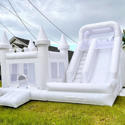 Inflatable White Bounce House with Pool and Slide