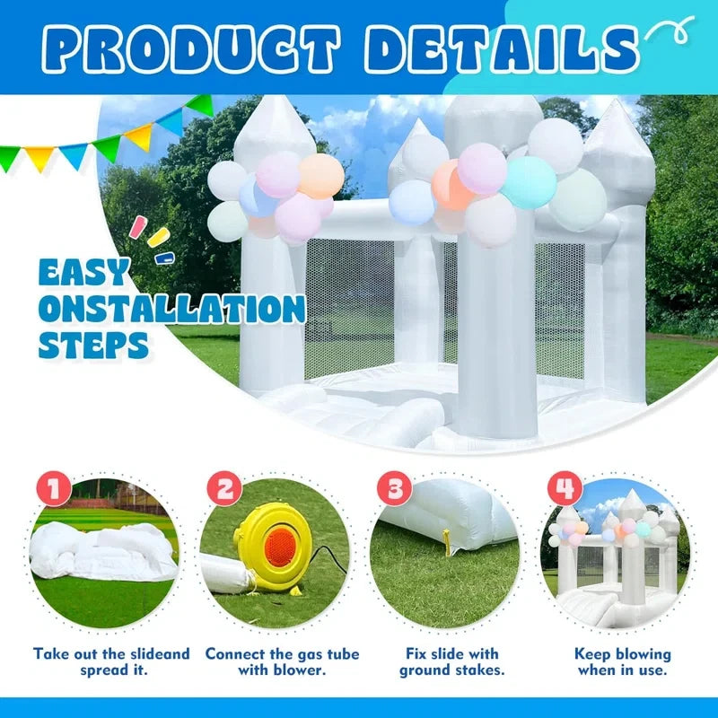 Mini White Inflatable Bounce House Castle for Kids