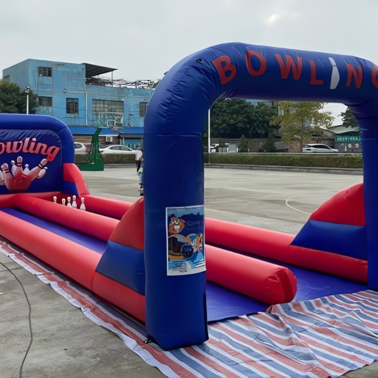 Aufbau des aufblasbaren Bowling-Kugel-Spielsets