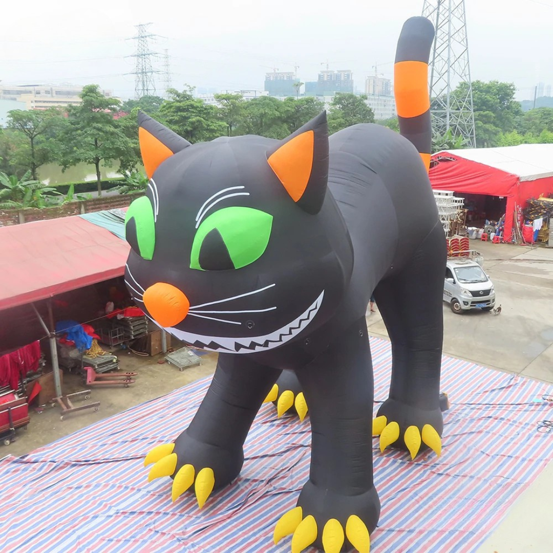 Gato Hinchable Gigante Negro con Luces LED