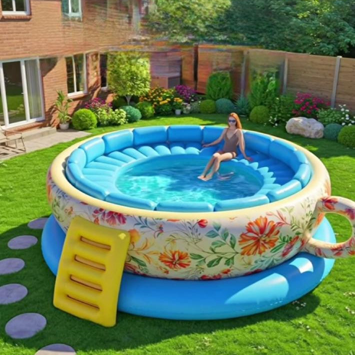 Large Inflatable Teacup Pool for Outdoor Garden Play