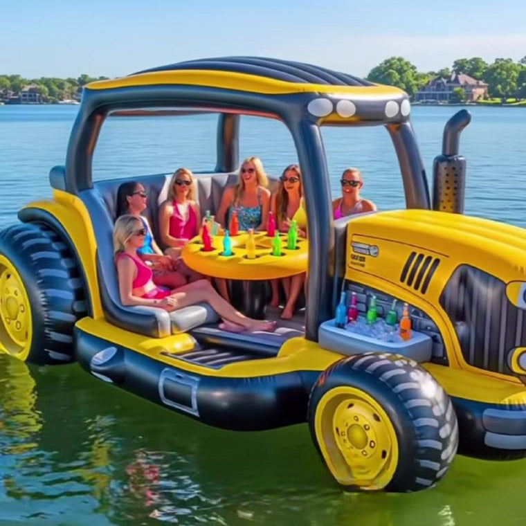 Aufblasbarer Traktor-See-Schwimmer als Treffpunkt für Partys