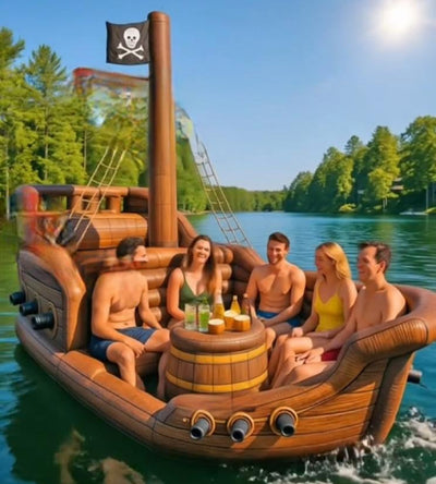 Aufblasbares Piratenschiff als See-Schwimminsel für Gruppenabenteuer