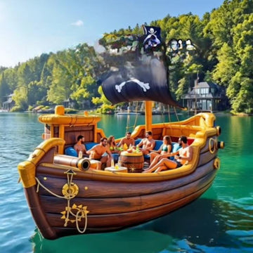 Aufblasbares Piratenschiff als Schwimminsel für Partyspiele