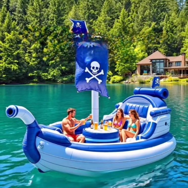 Aufblasbares Piratenschiff als Schwimminsel für Partyspiele