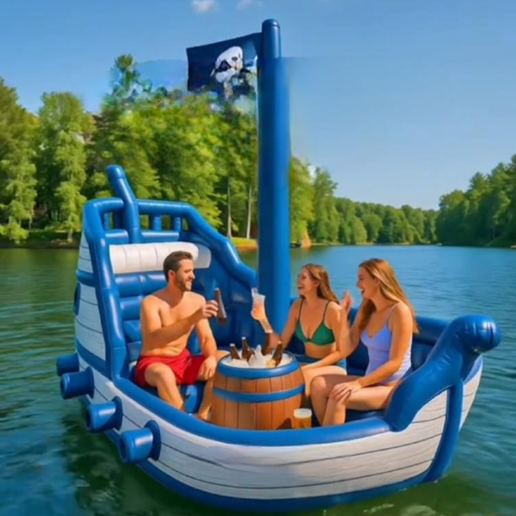 Aufblasbares Piratenschiff als See-Schwimminsel für Gruppenabenteuer
