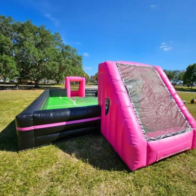 Campo de fútbol hinchable rosa y negro