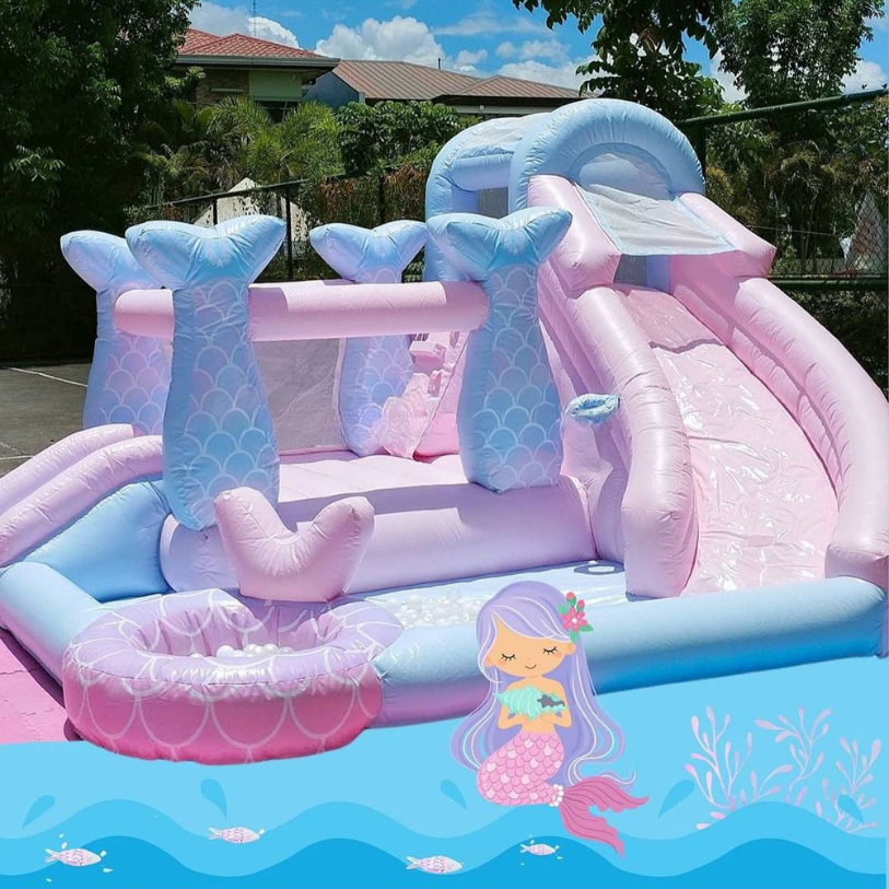 Mermaid Pink Inflatable Water Slide Fun