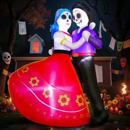 Halloween Inflatable Blow Up Decorations, Dia de Los Muertos 6FT Day of Dead Catrina Sugar Skull Couple Dancing, Built-in LEDs for Holiday Party, Garden, Lawn, Yard, Patio Décor