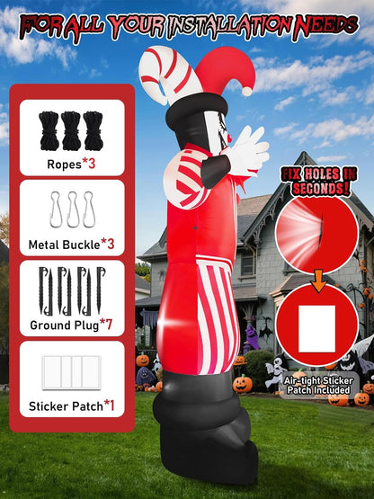 12FT Giant Halloween Inflatable Decoration,  Red Costume Scary Clown Blow Ups with Built-in LED Lights Large Huge Scary Clown Inflatable for Halloween Party Lawn Garden Outdoor Yard Decoration