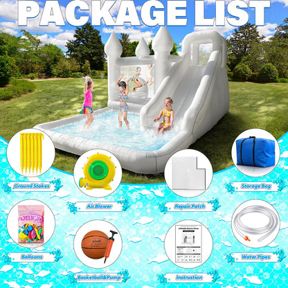 White Bounce House with Slide and Ball Pit