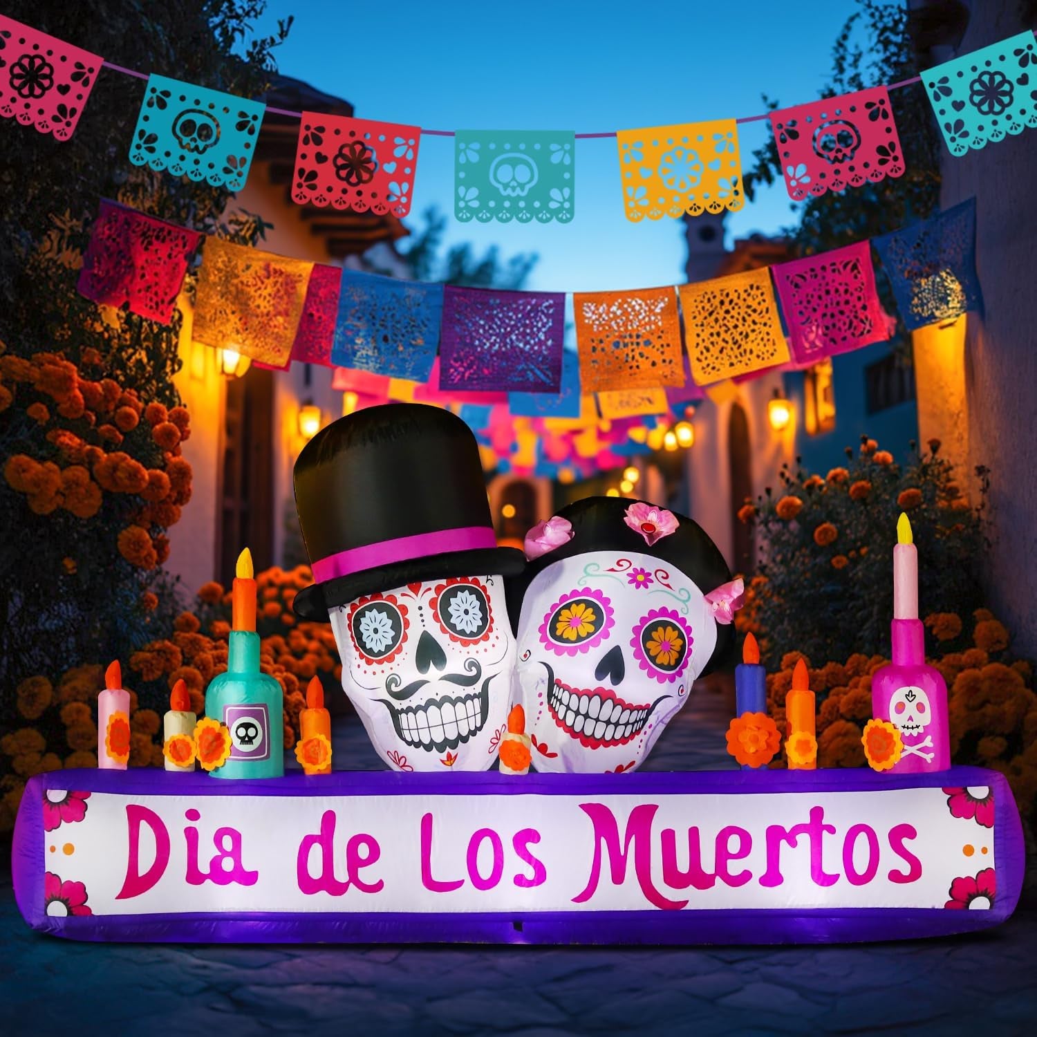 8FT Halloween Inflatable Blow Up Decorations, Dia de Los Muertos Day of Dead Catrina Skulls Altar, Built-in LEDs for Holiday Party, Garden, Lawn, Yard, Patio Décor