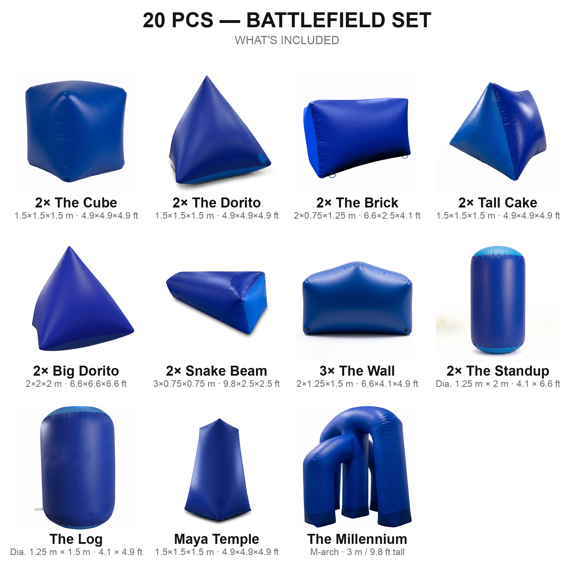 20 pcs Battlefield Set contents — blue paintball bunkers