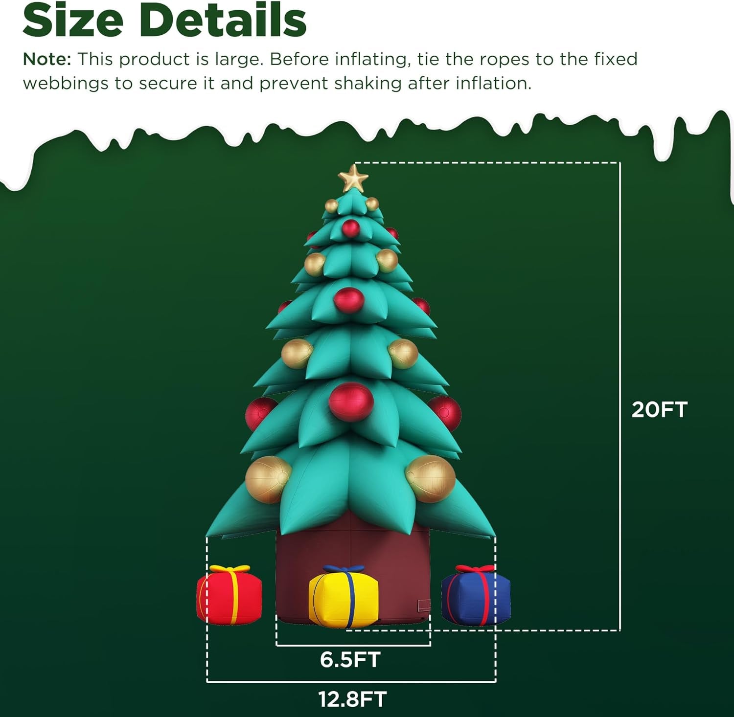 20 FT Inflatable Christmas Tree with LED Lights, Giant Blow Up Outdoor Decoration, Oxford Cloth Material, Including Blower and Gift Boxes, Suitable for Event Parties, Commercial Activity