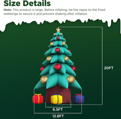 20 FT Inflatable Christmas Tree with LED Lights, Giant Blow Up Outdoor Decoration, Oxford Cloth Material, Including Blower and Gift Boxes, Suitable for Event Parties, Commercial Activity