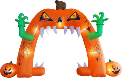 Halloween Inflatable Lighted Pumpkin Archway 13 FT(L) x 10 FT(H), Giant Jack-O-Lantern Lawn Arch with Build-in LED, Animated Halloween Yard Prop, Outdoor Holiday Blow up Decor