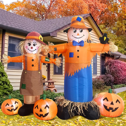 6ft Tall LED Lighted Inflatable Scarecrow and Pumpkin – Halloween Thanksgiving Fall Yard Decoration with Built-in Lights – Outdoor Blow Up Decor for Lawn, Garden, Party
