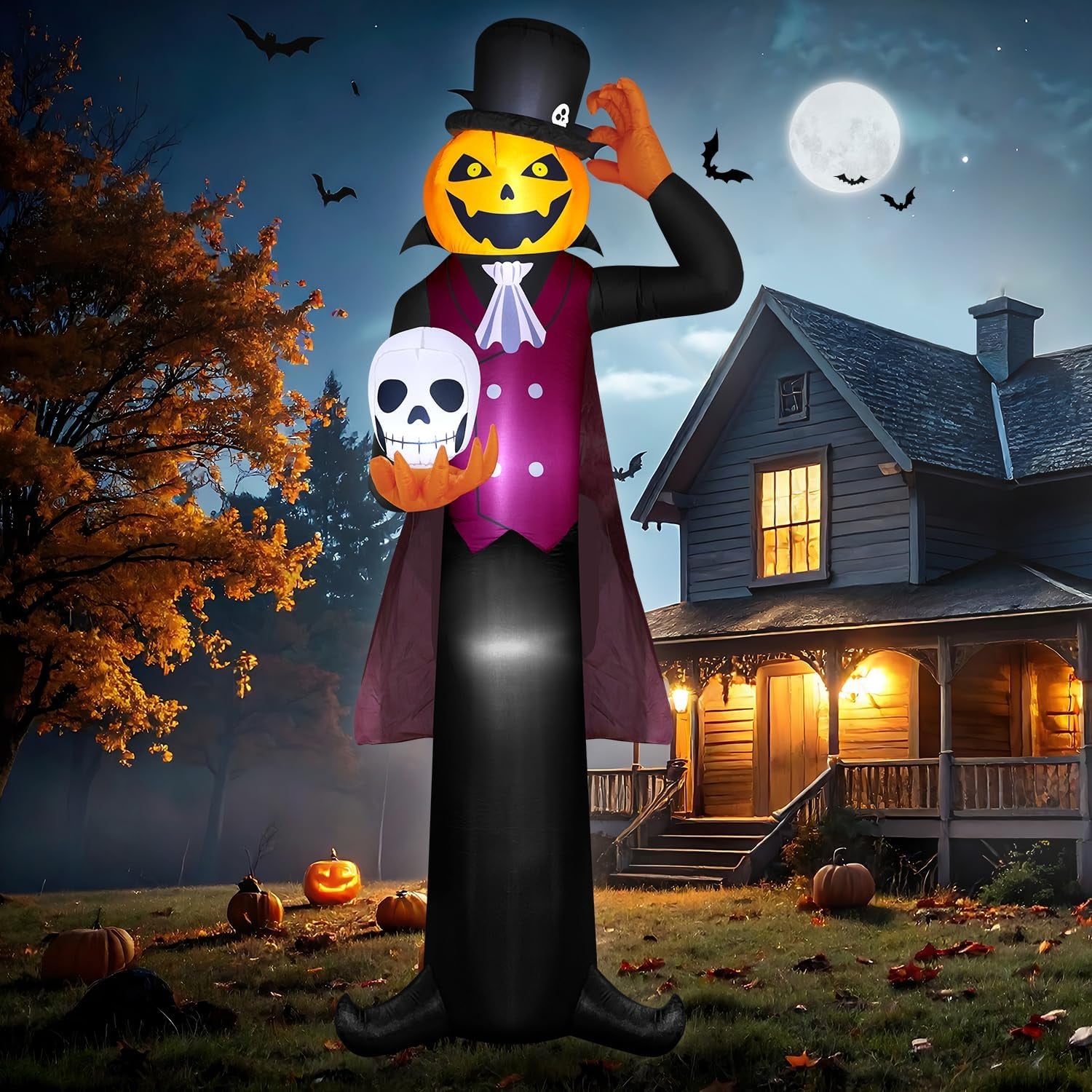 12FT Giant Halloween Inflatables Pumpkin Ghost Vampire, Halloween Decorations Outdoor Spooky Blow Ups Yard Decoration Large Huge Creepy Blowups Built-In Full-Body Leds for Holiday Party Lawn