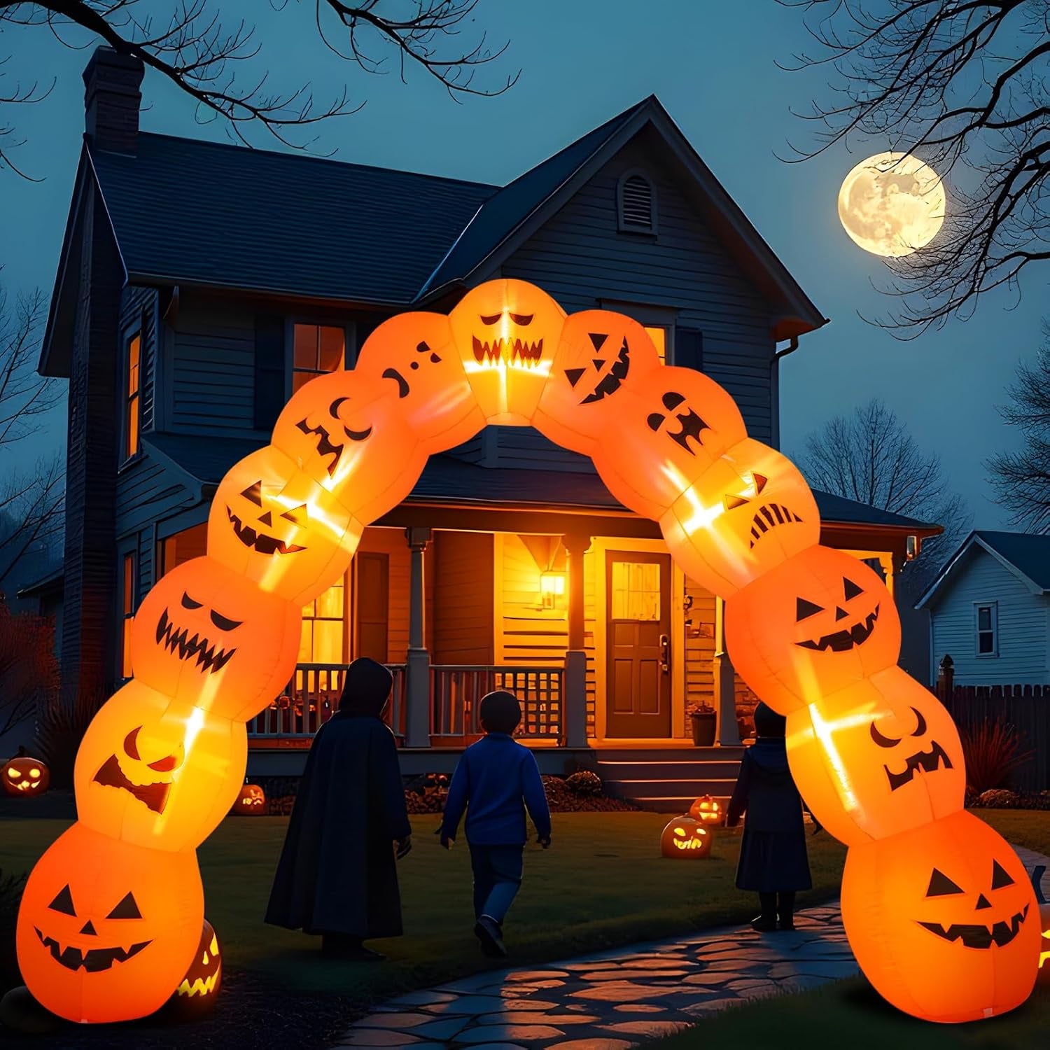 10 ft Giant Halloween Inflatable Jack O Pumpkin Archway Decoration LED Light up Giant Blow up Pumpkin Arch for Halloween Party Indoor Outdoor Garden Yard Decor