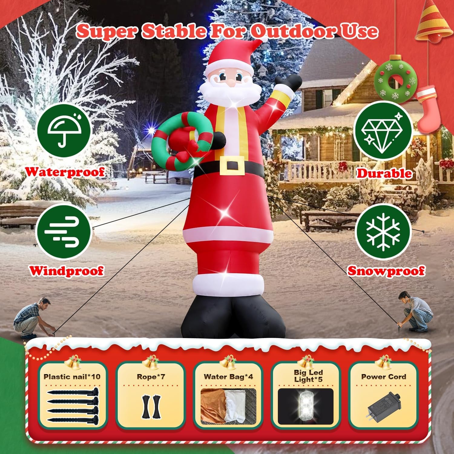 20FT Christmas Giant Inflatable Outdoor Decorations, Blow Up Santa Claus Yard Decoration, Xmas Decor Build-in LED Lights for Garden Lawn Yard Porch Holiday Party