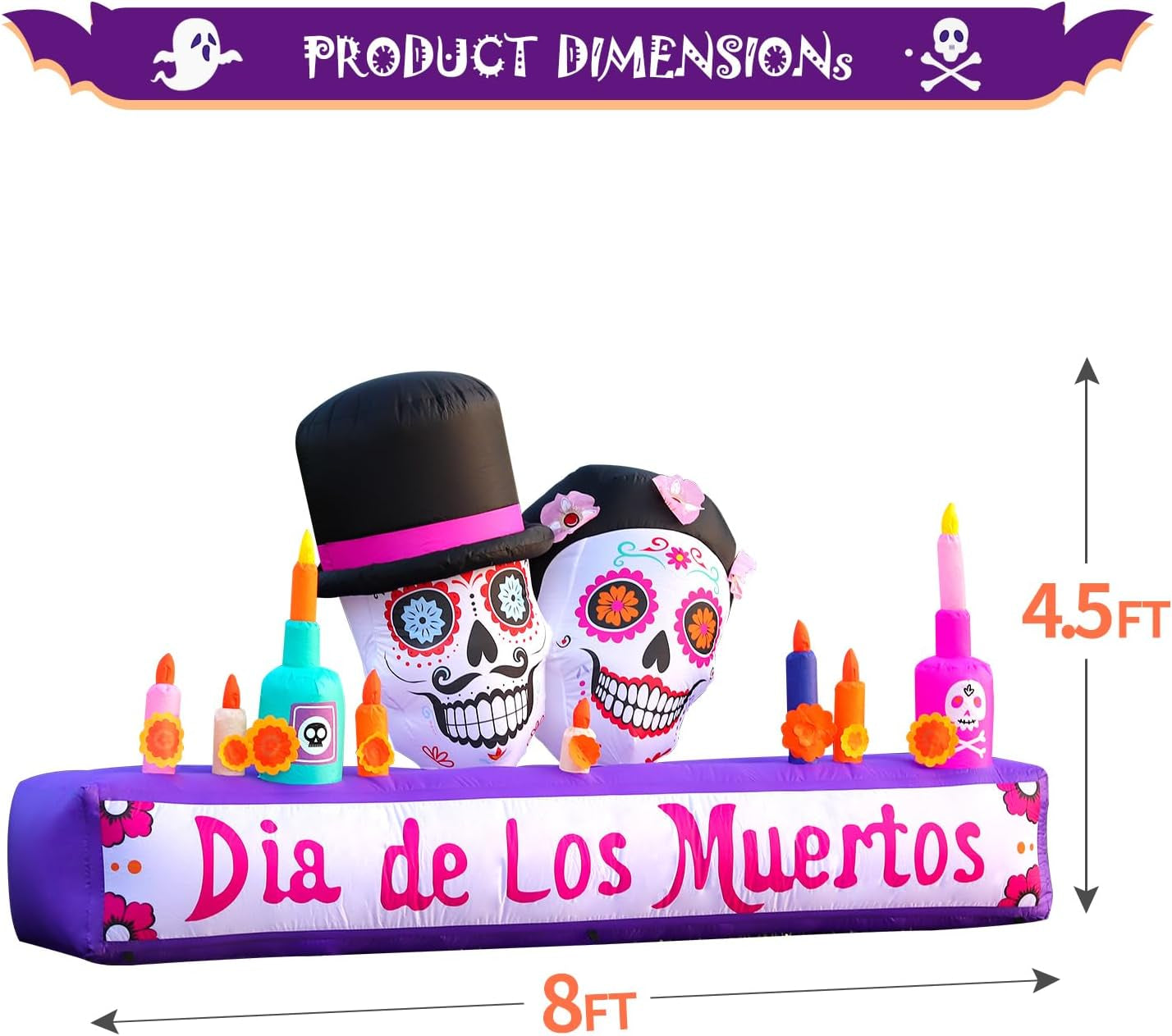 8FT Halloween Inflatable Blow Up Decorations, Dia de Los Muertos Day of Dead Catrina Skulls Altar, Built-in LEDs for Holiday Party, Garden, Lawn, Yard, Patio Décor