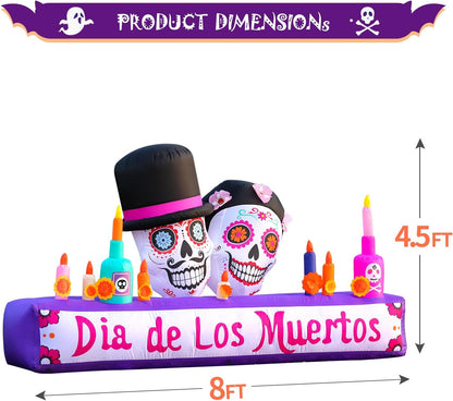 8FT Halloween Inflatable Blow Up Decorations, Dia de Los Muertos Day of Dead Catrina Skulls Altar, Built-in LEDs for Holiday Party, Garden, Lawn, Yard, Patio Décor