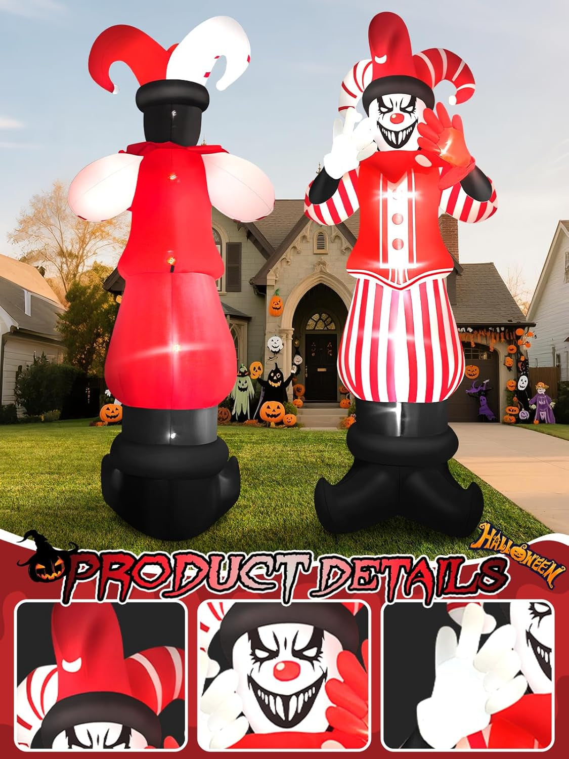 12FT Giant Halloween Inflatable Decoration,  Red Costume Scary Clown Blow Ups with Built-in LED Lights Large Huge Scary Clown Inflatable for Halloween Party Lawn Garden Outdoor Yard Decoration