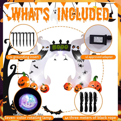 16FT Elf Arch, Halloween Outdoor Inflatable Decoration, Contains LED Lights and Colorful Rotating Lights, Suitable for Outdoor lawns, Gardens, terraces and Halloween Parties
