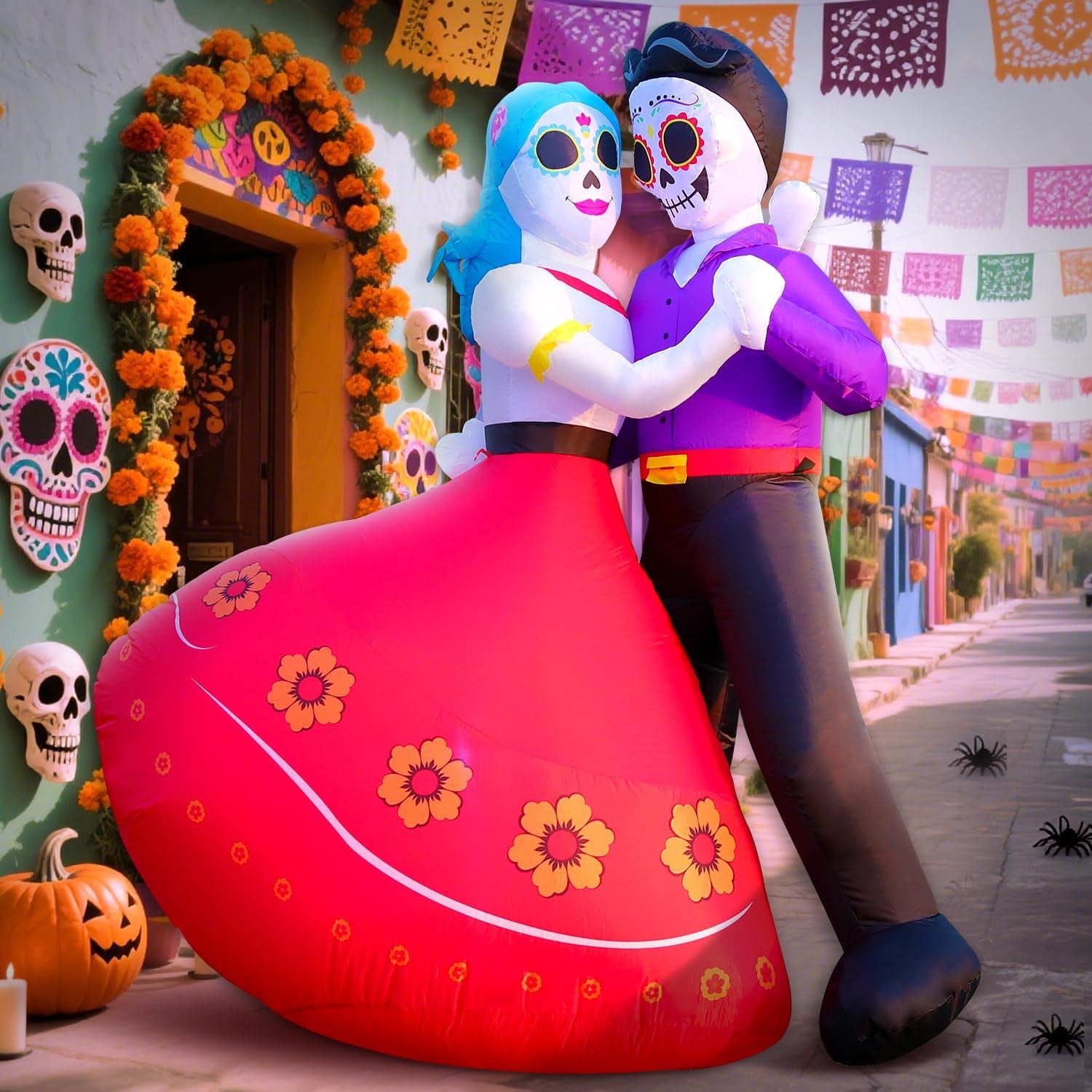 Halloween Inflatable Blow Up Decorations, Dia de Los Muertos 6FT Day of Dead Catrina Sugar Skull Couple Dancing, Built-in LEDs for Holiday Party, Garden, Lawn, Yard, Patio Décor