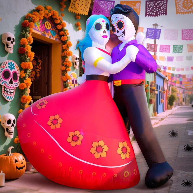 Halloween Inflatable Blow Up Decorations, Dia de Los Muertos 6FT Day of Dead Catrina Sugar Skull Couple Dancing, Built-in LEDs for Holiday Party, Garden, Lawn, Yard, Patio Décor
